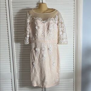 Custom Lace Dress Nude Blush Embroidered Sheer Sleeve Cottagecore Bridal M